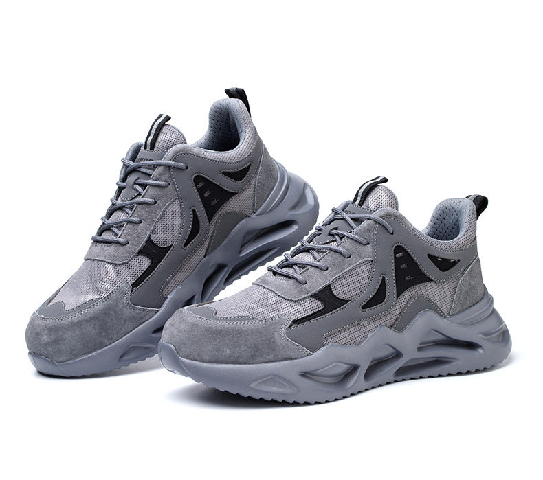 Sarah Express Protective Men's Anti-Smashing Work Sneakers Black gray breathable style