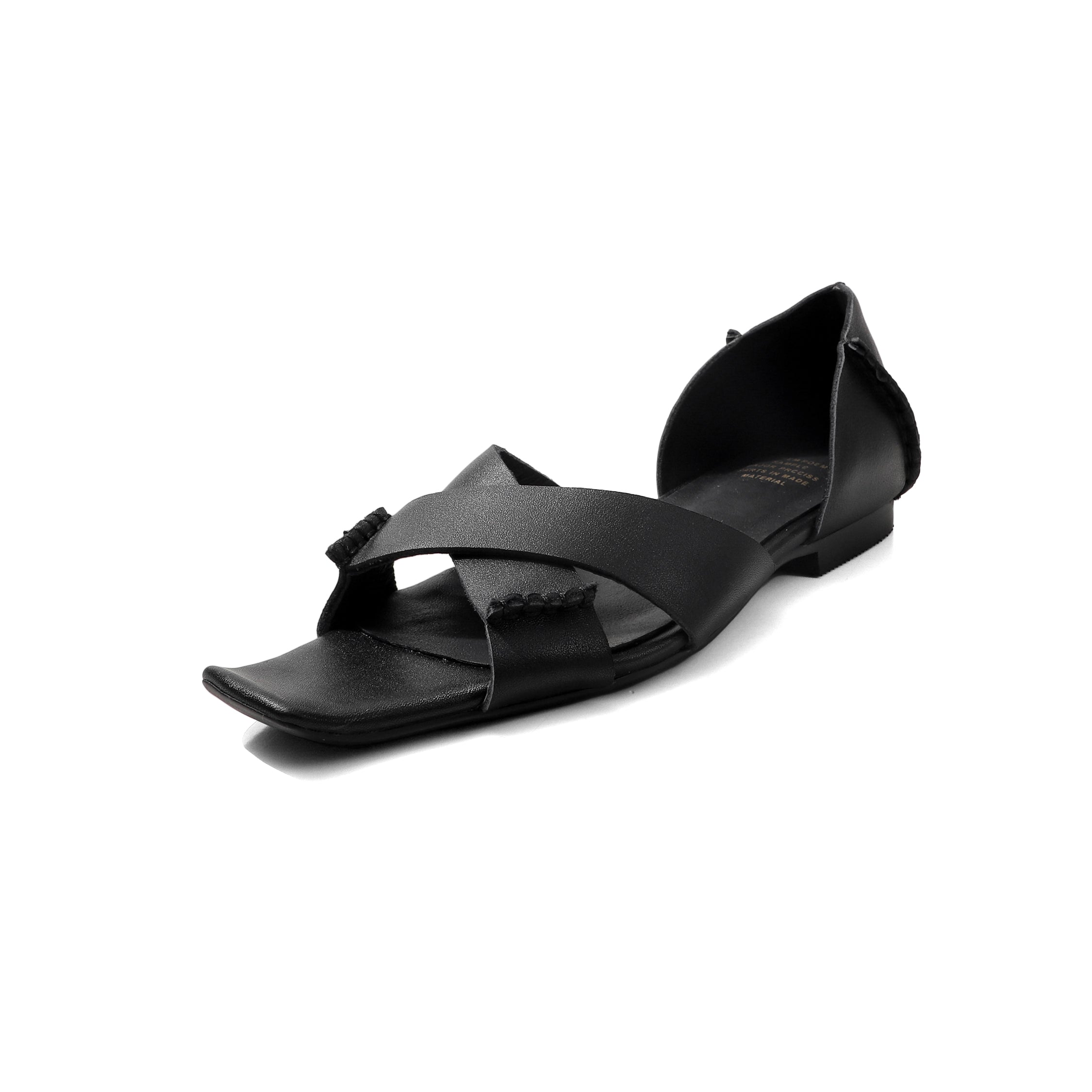 Sarah Express Handmade Crisscross Flat Leather Sandals Black