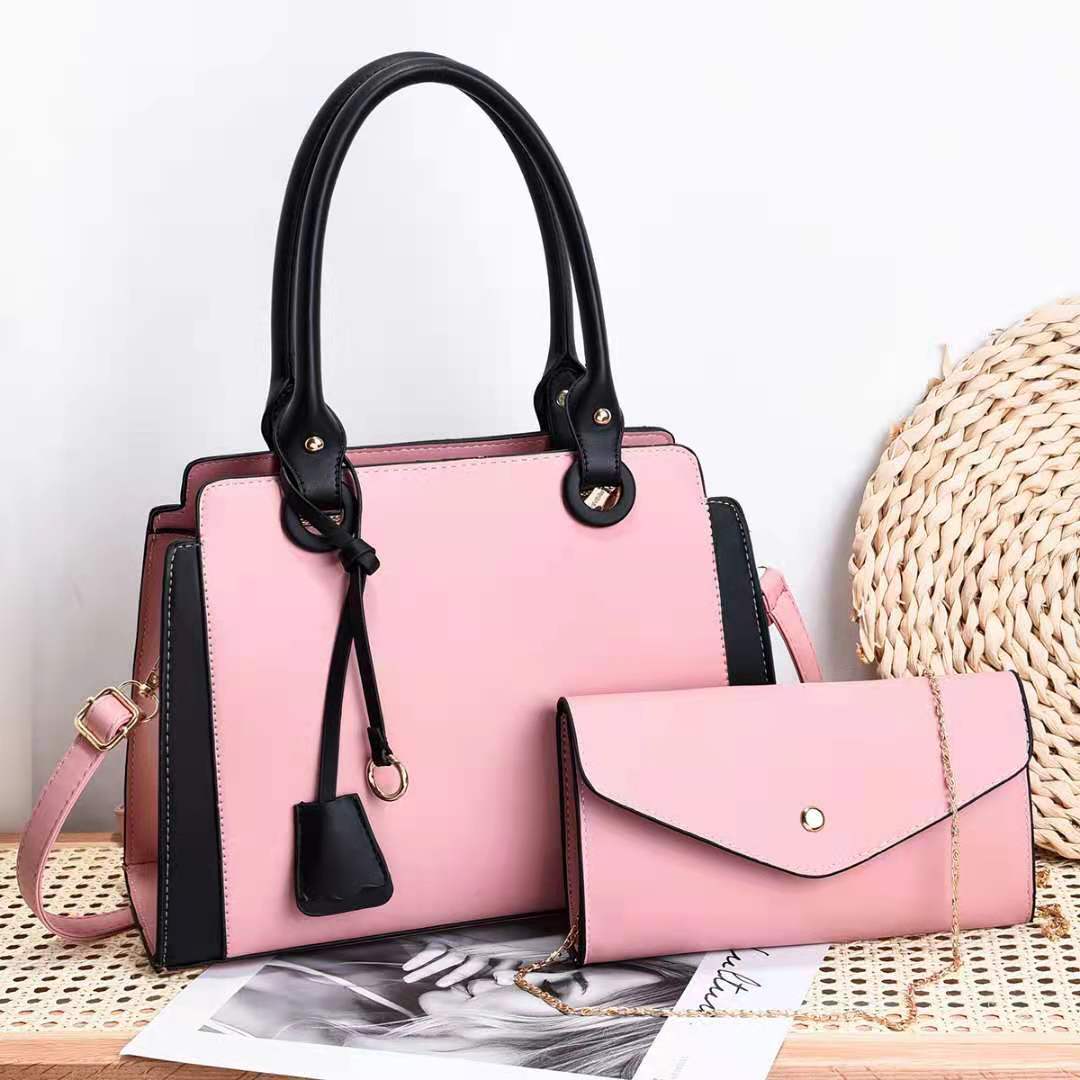 Sarah Express Structured Handbag and Matching Clutch Set Pink