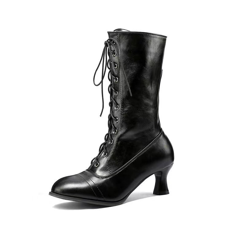 Sarah Express Women's Lace-Up Mid-Calf Boots Black