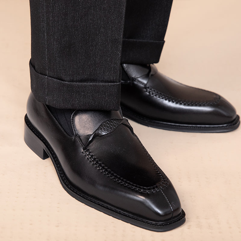 Sarah Express Men's Square Toe Leather Loafers Black