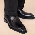 Sarah Express Men's Square Toe Leather Loafers Black