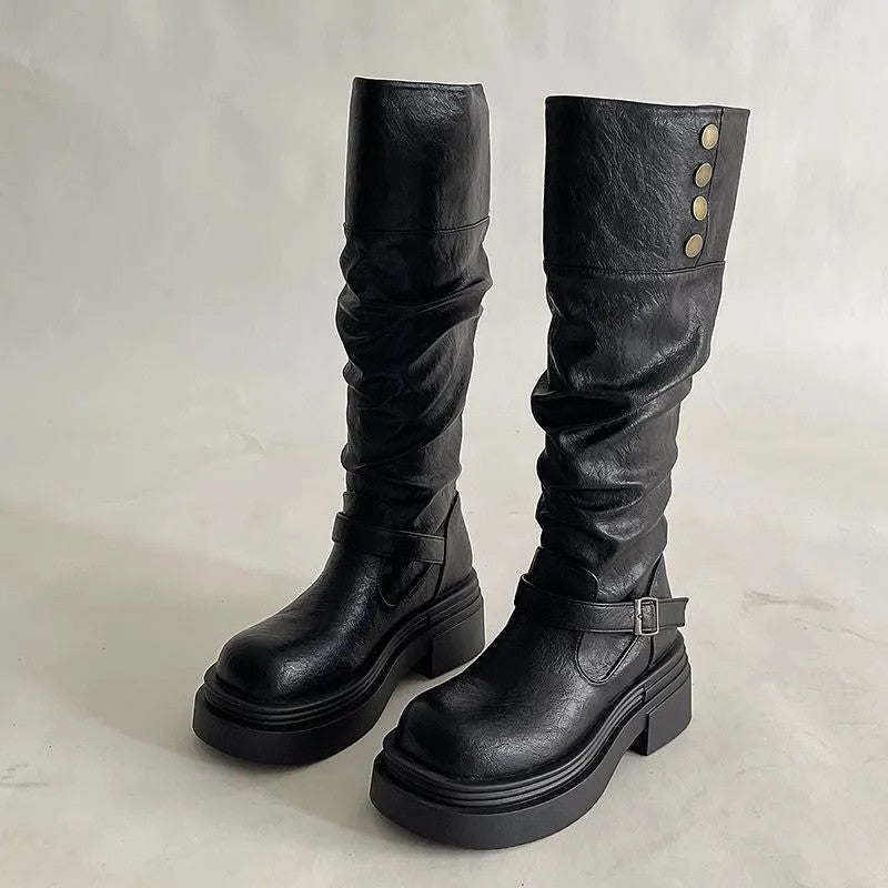Sarah Express Chunky Block Sole Over-the-Knee Boots Black