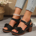 Sarah Express Women's Flowers Chunky Heel Sandals Summer Plus Size Platform Shoes Black