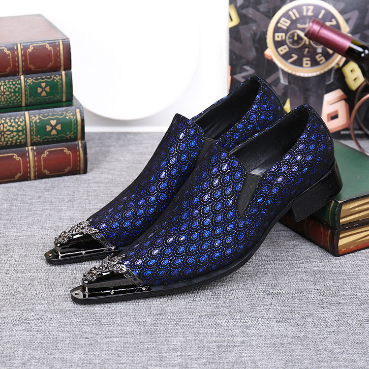 Sarah Express Men's Blue Embossed Pointed Toe Shoes
