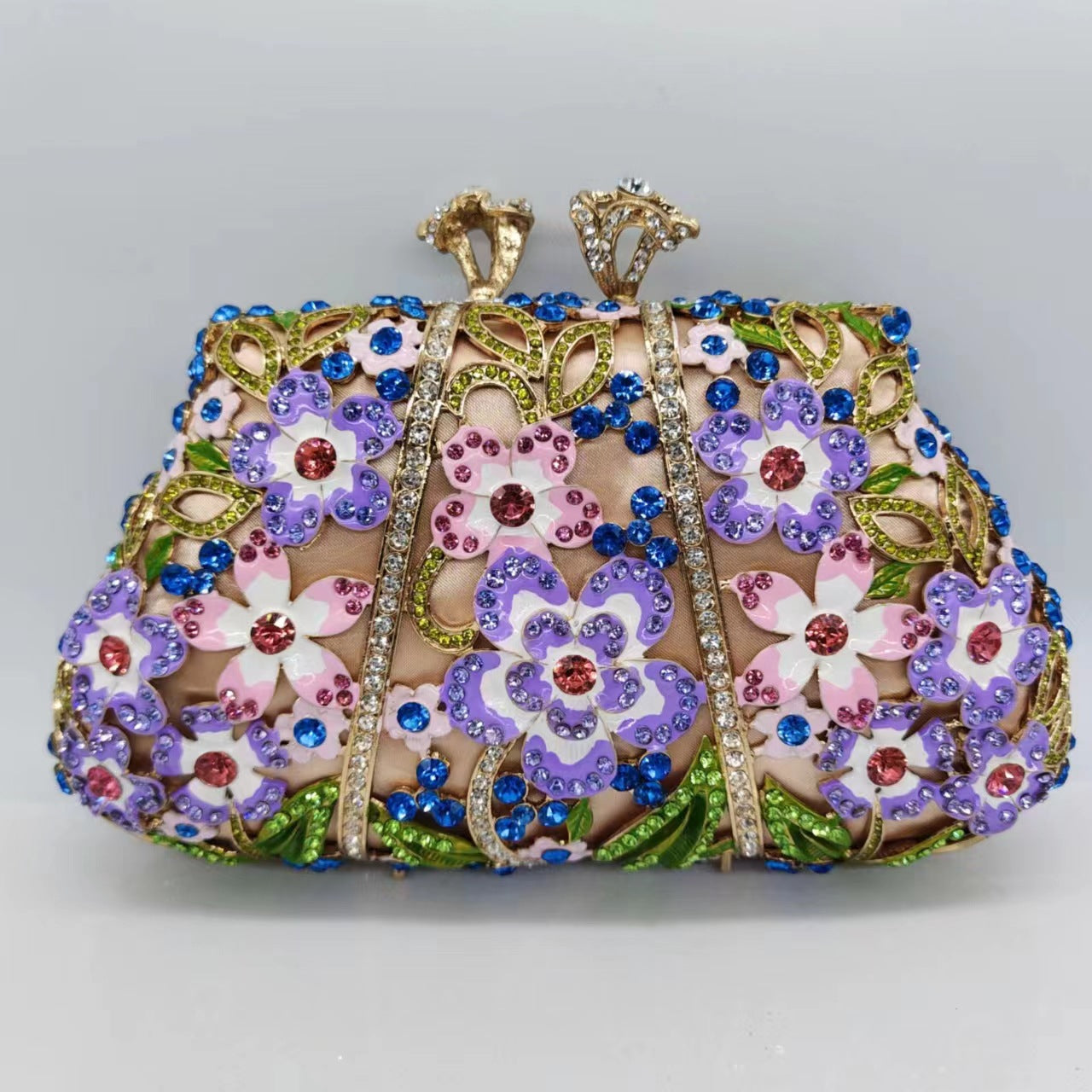 Sarah Express Floral Enamel Diamond Embellished Evening Clutch Golden Color
