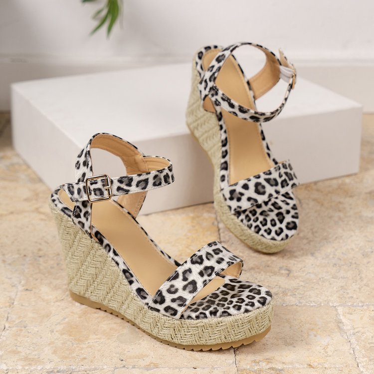 Sarah Express Leopard Print Platform Wedge Sandals