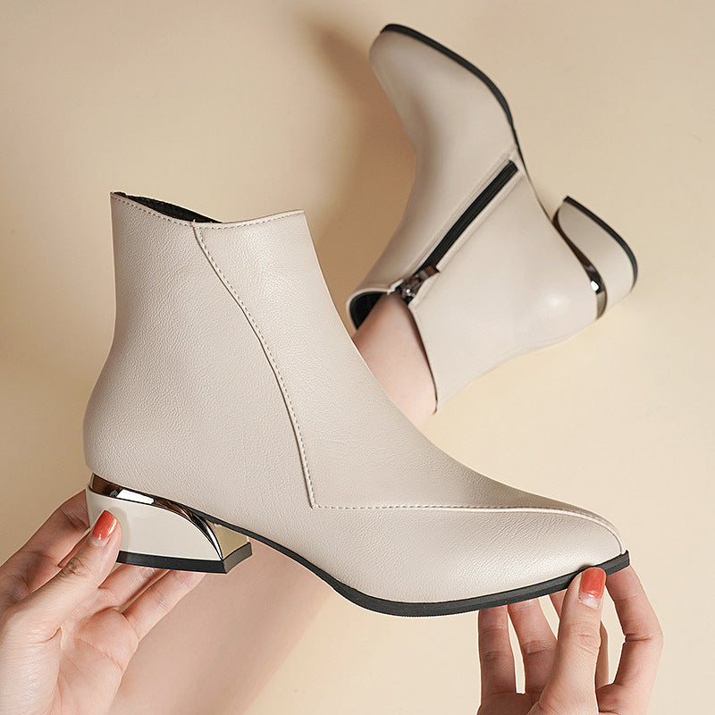 Sarah Express British-Style Pointed Toe Chunky Heel Boots