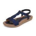 Sarah Express Elastic Strap Round Toe Casual Sandals Navy Blue