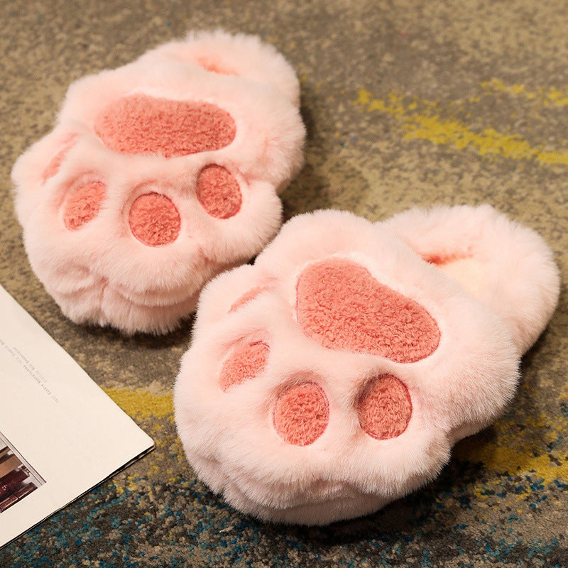 Sarah Express Plush Cat Claw Indoor Slippers Low Heel Pink
