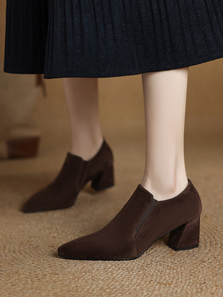 Sarah Express Suede Texture Pointed Toe Low Heel Shoes