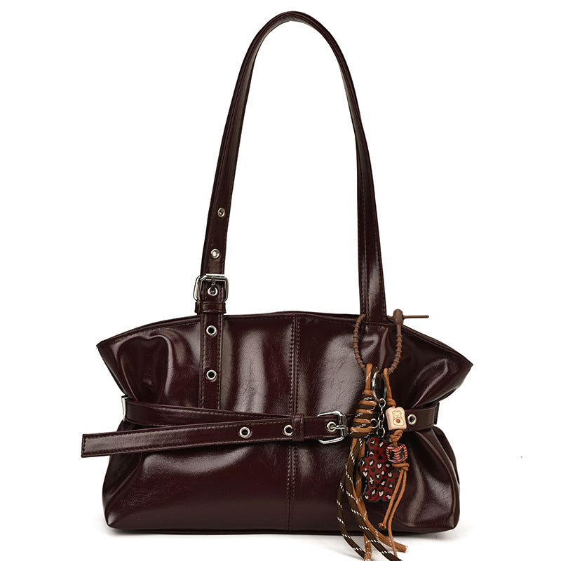Sarah Express Oil-Waxed PU Leather Bucket Bag