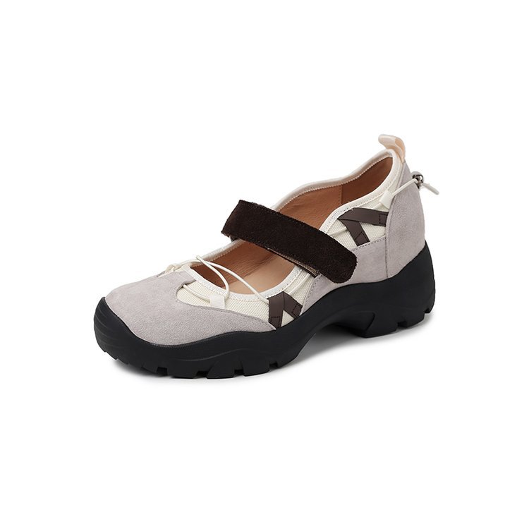 Sarah Express Retro Chunky Platform Velcro Sneakers Beige