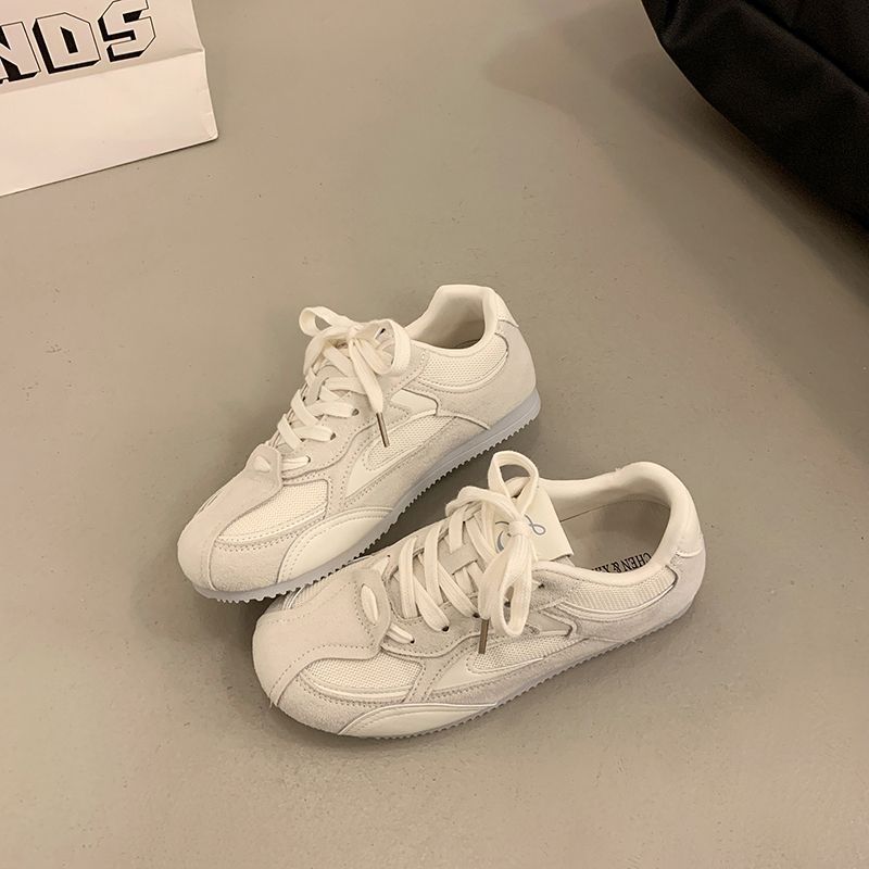 Sarah Express Women's Breathable Mesh German Trainer Sneakers Beige