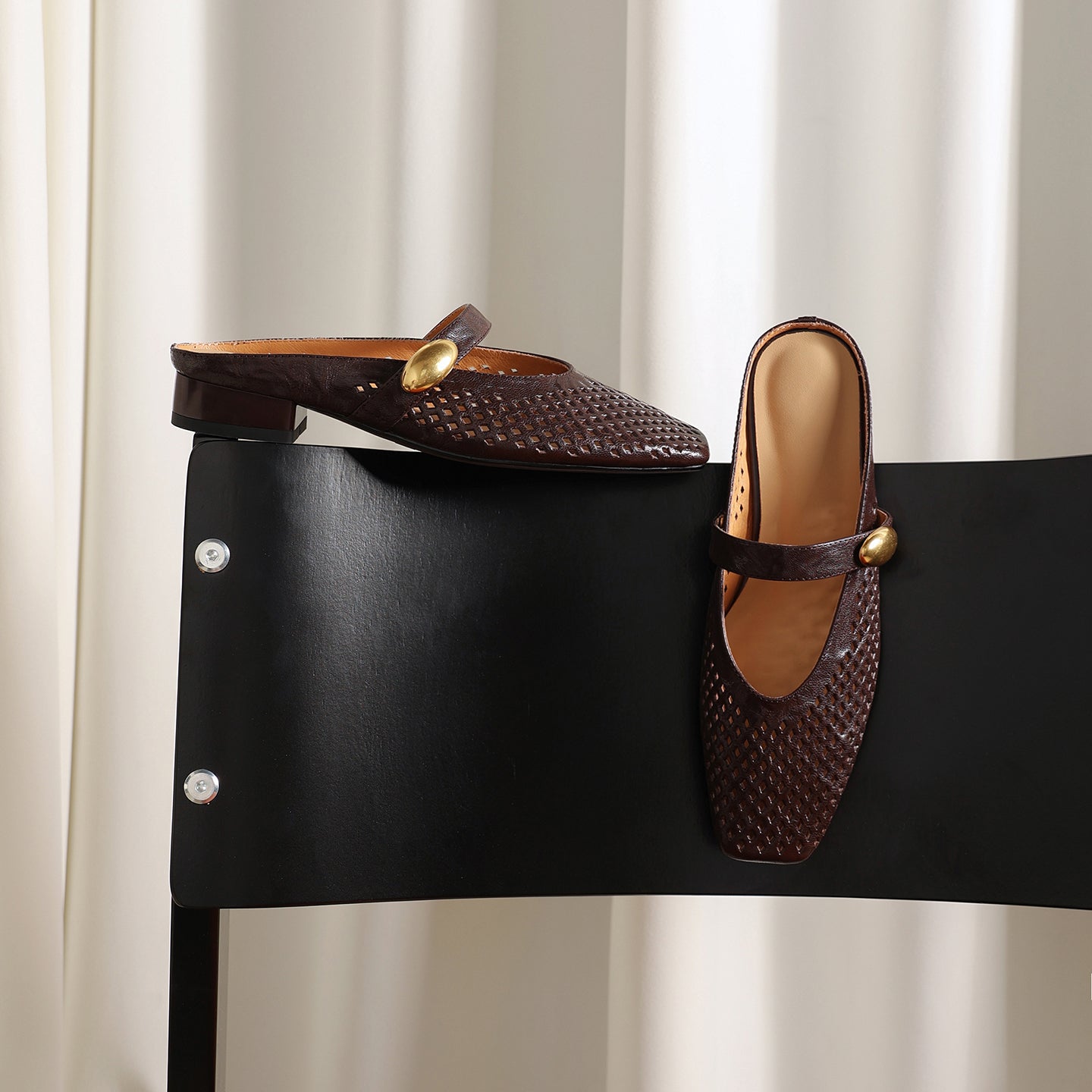 Sarah Express Perforated Sheepskin Mary Jane Mules
