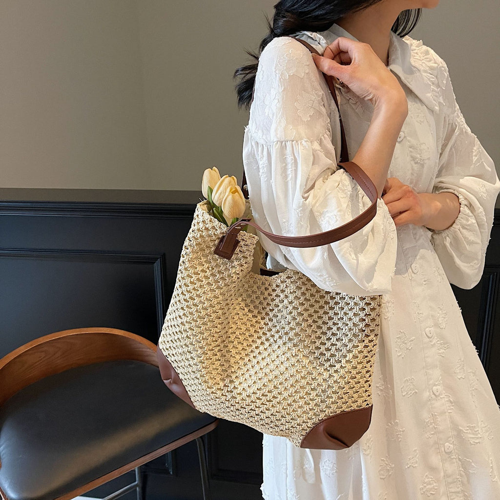 Sarah Express Minimalist Straw Weave Bucket Shoulder Bag
