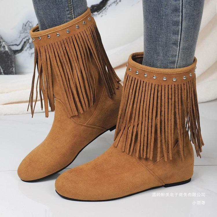 Studded Tassel Mid-Calf Wedge Boots – sole profile alternate view 4