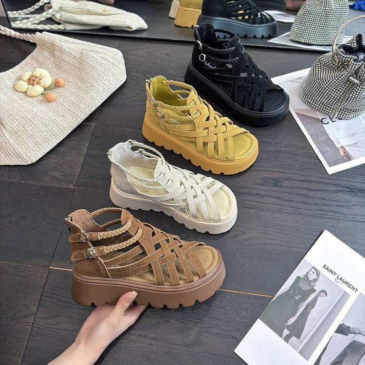 Sarah Express Woven Suede Platform High-Heel Sandals