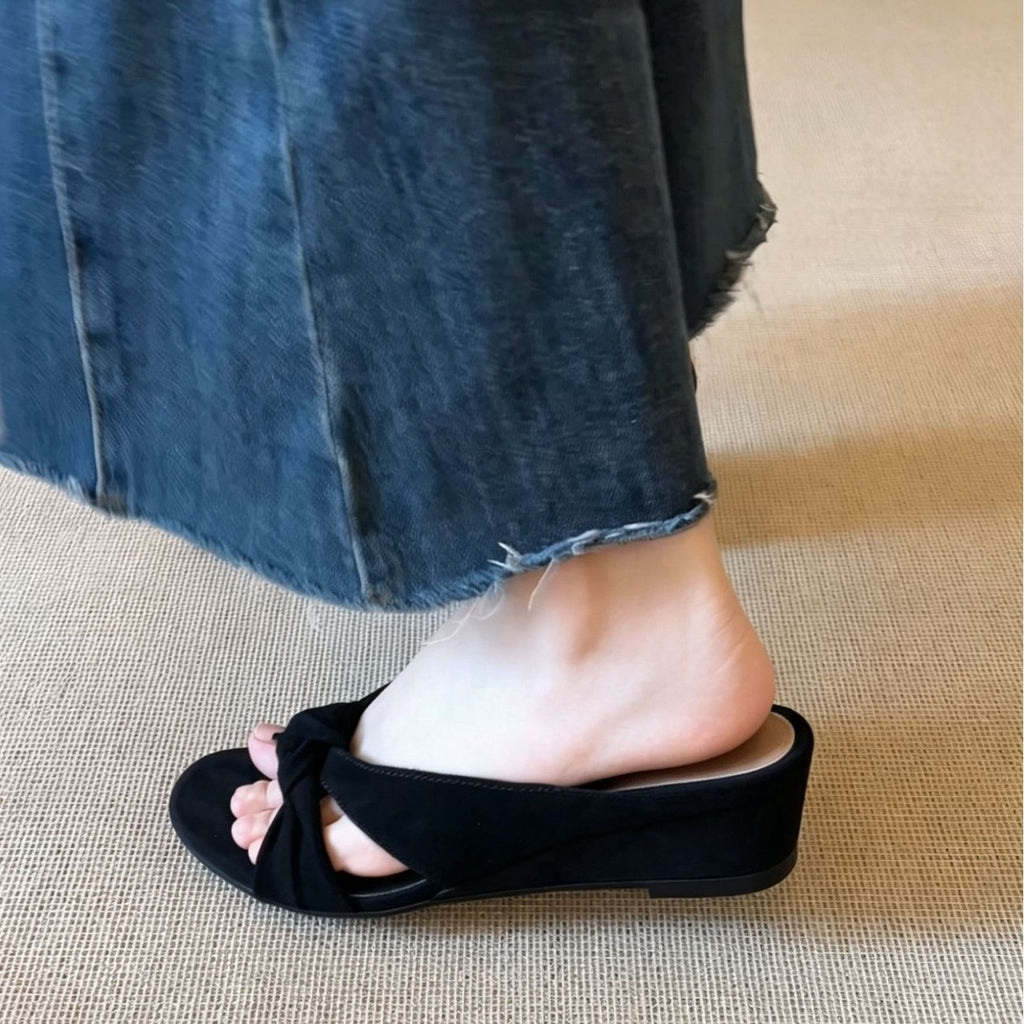 Sarah Express Retro Suede Sheepskin Slip-On Wedge Sandals