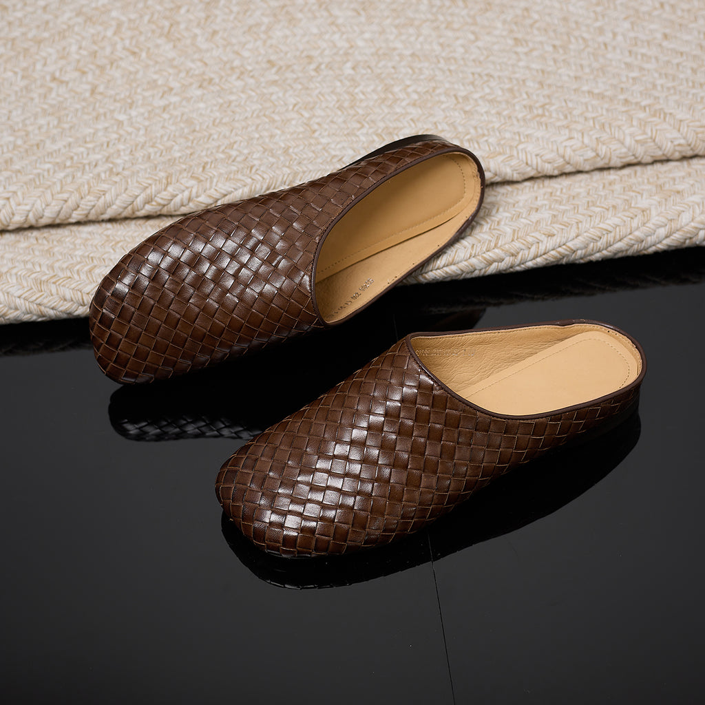 Sarah Express Handwoven Cowhide Square Toe Mules
