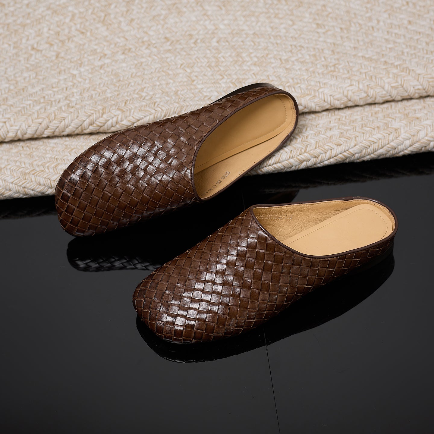 Sarah Express Handwoven Cowhide Square Toe Mules