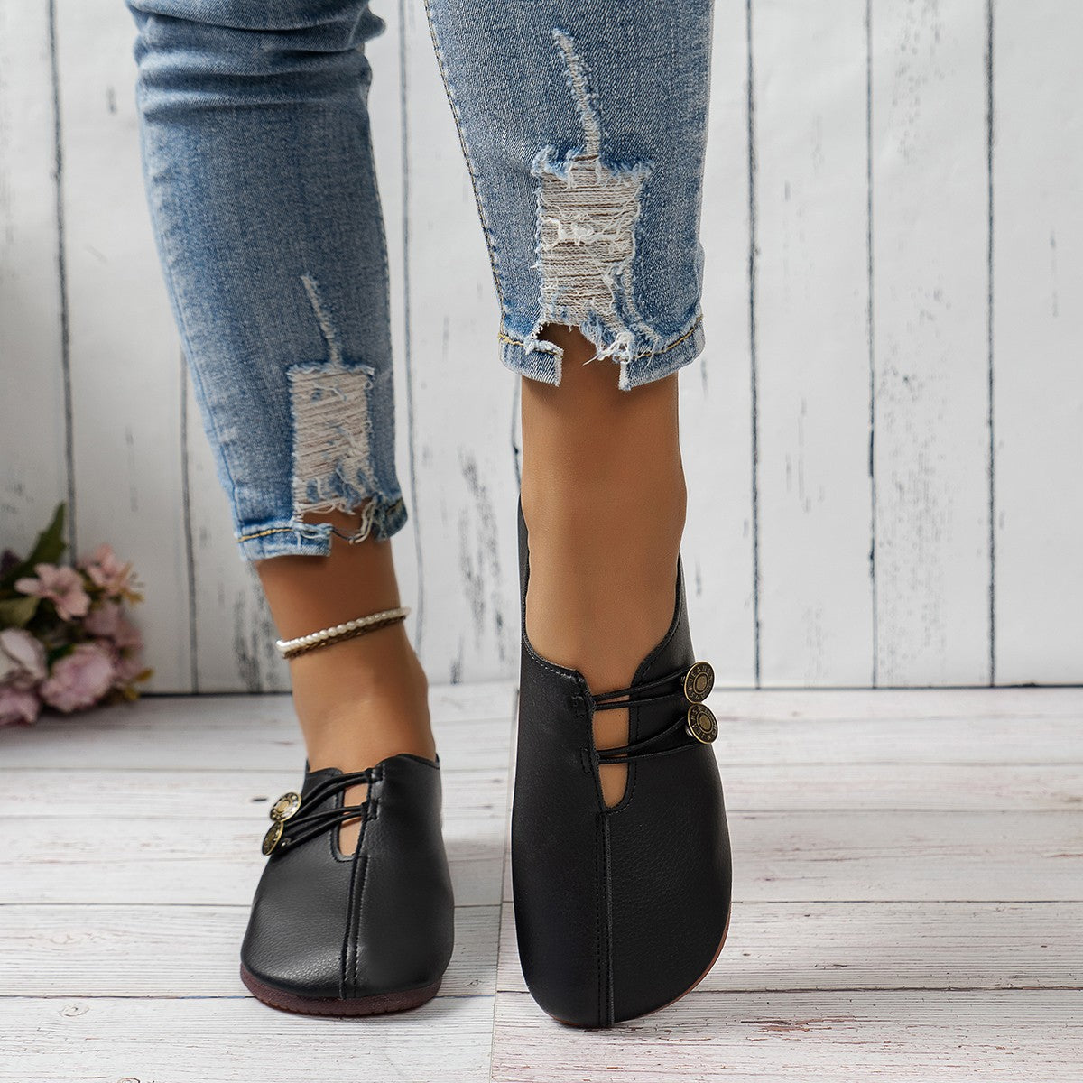 Sarah Express Casual Square Toe Button Slip-on Loafers