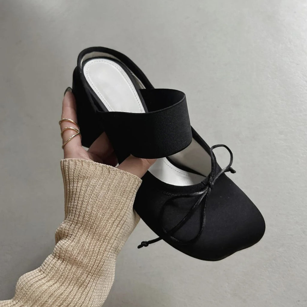 Sarah Express Satin Mary Jane Chunky Heel Flats