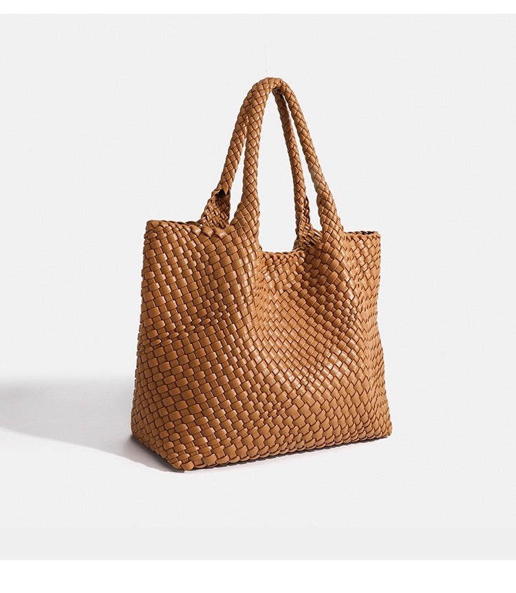 Sarah Express Handwoven PU Leather Shoulder Bag Caramel