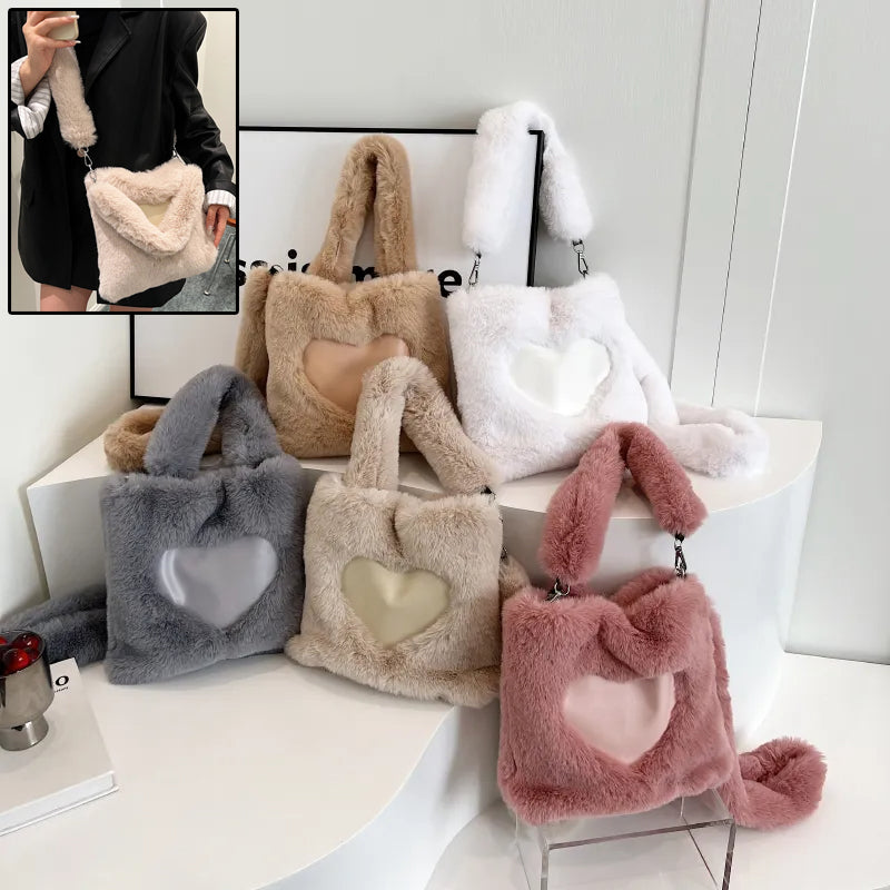 Sarah Express Plush Heart Detail Messenger Bag