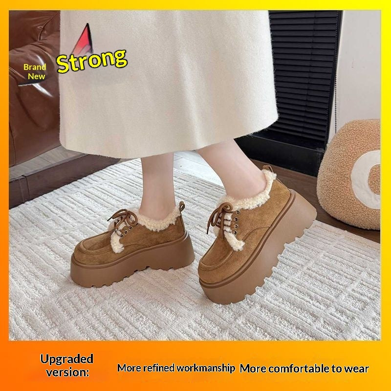 Sarah Express Fleece-Lined Chunky Sole Comfort Flats Camel Upgraded Version