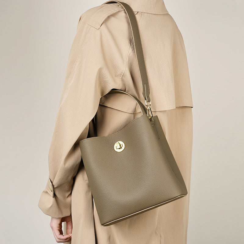 Sarah Express Structured Leather Bucket Messenger Bag