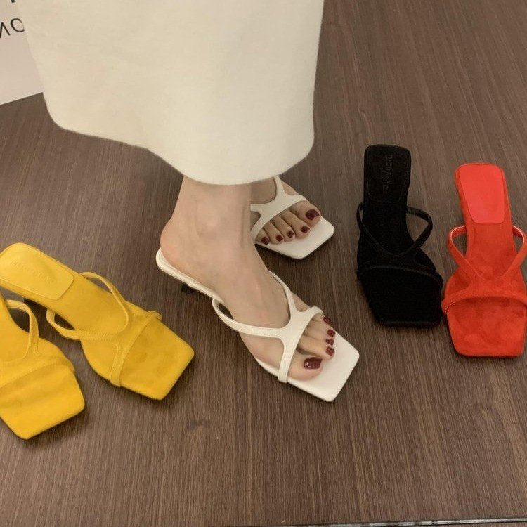 Sarah Express French Style Square Toe Kitten Sandals