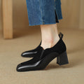 Sarah Express Women's Retro Square-Toe Chunky Heel Shoes Black