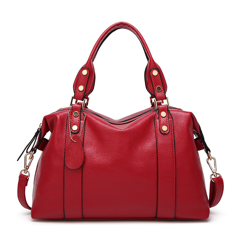 Sarah Express Lychee-Pattern Structured Shoulder Handbag Red