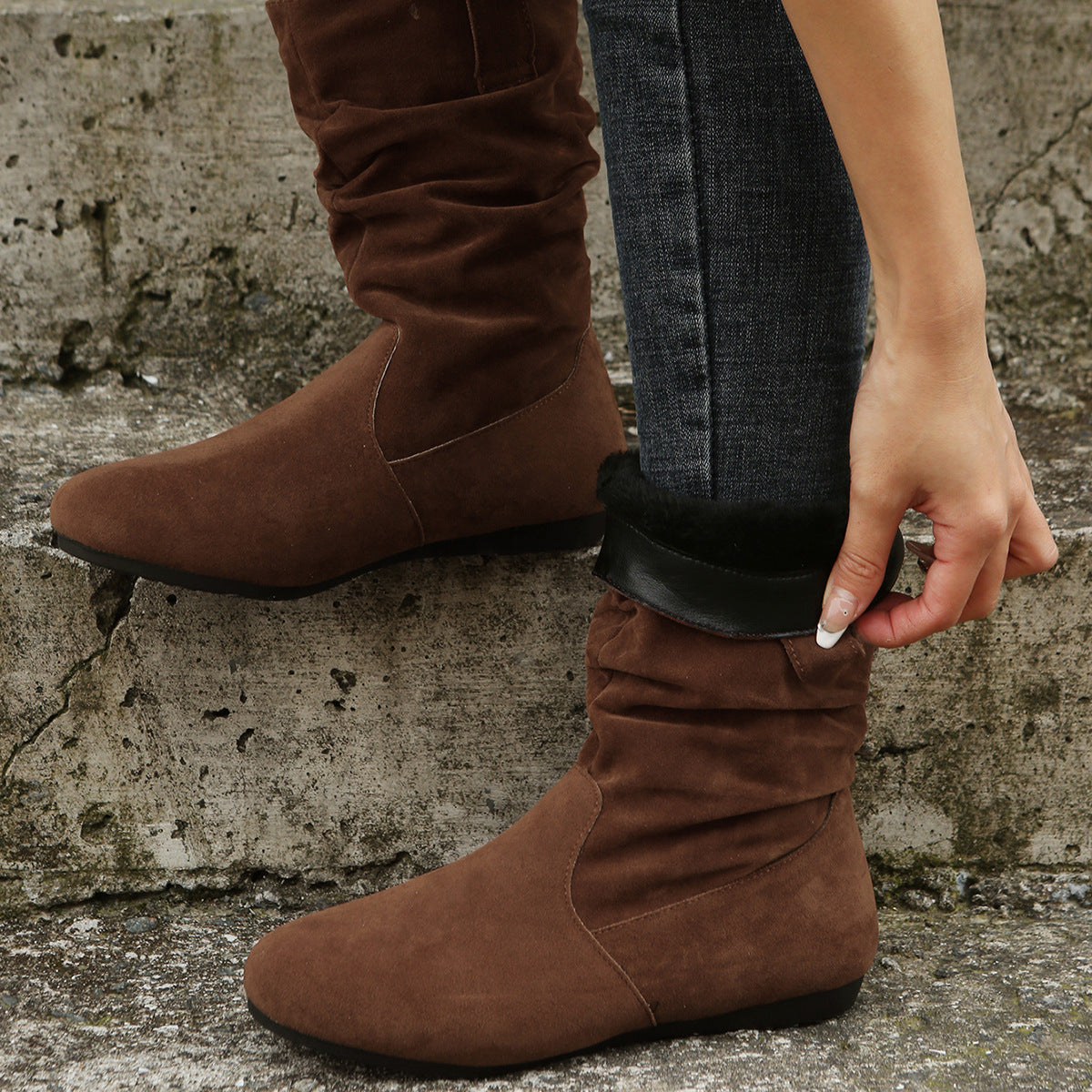 Sarah Express Suede Mid-Calf Flat Boots