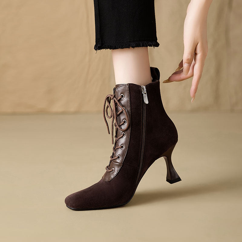 Sarah Express Retro Square-Toe Stiletto Ankle Boots