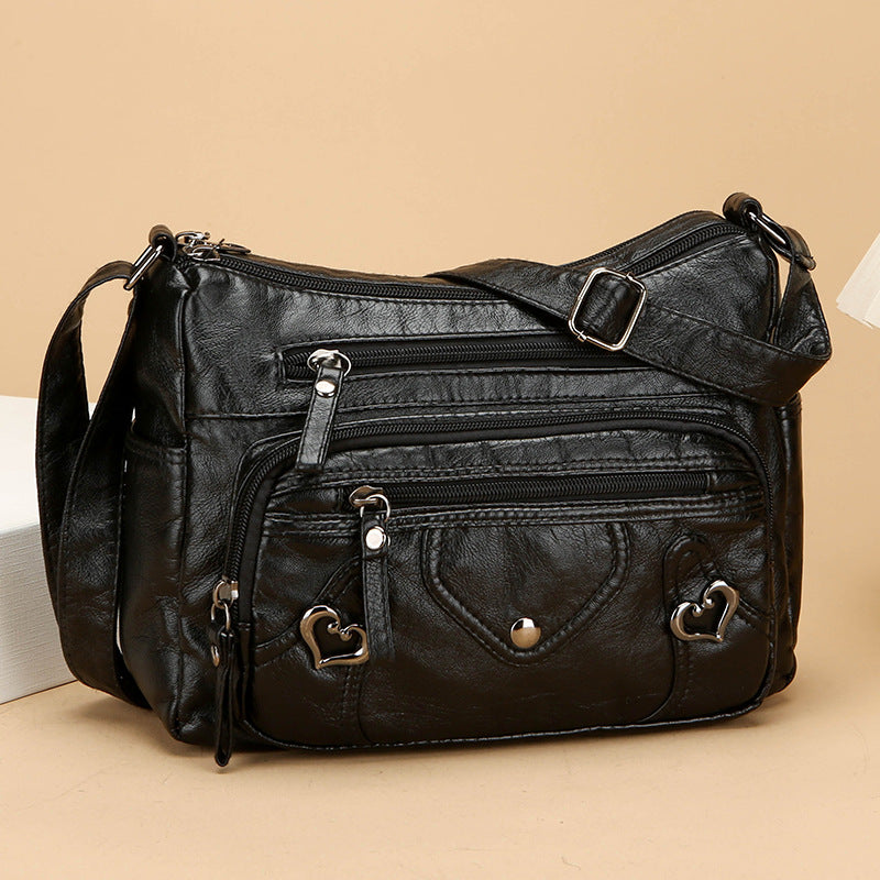 Sarah Express Multi-Layer Soft PU Leather Crossbody Bag Black