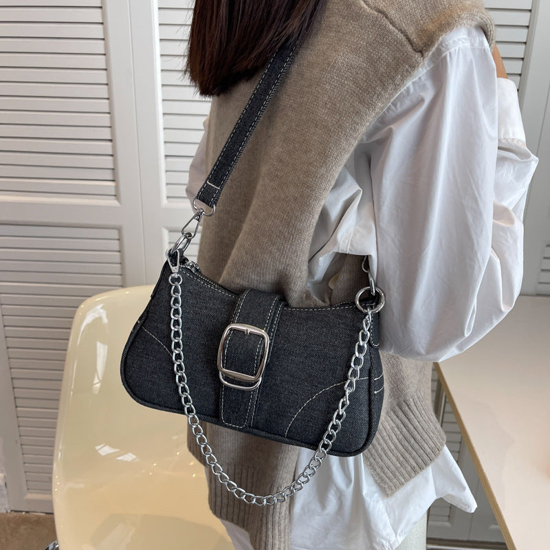 Sarah Express Denim Buckle Chain Shoulder Bag