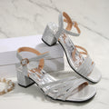 Sarah Express Square Toe Chunky Heel Fish Mouth Sandals Silver