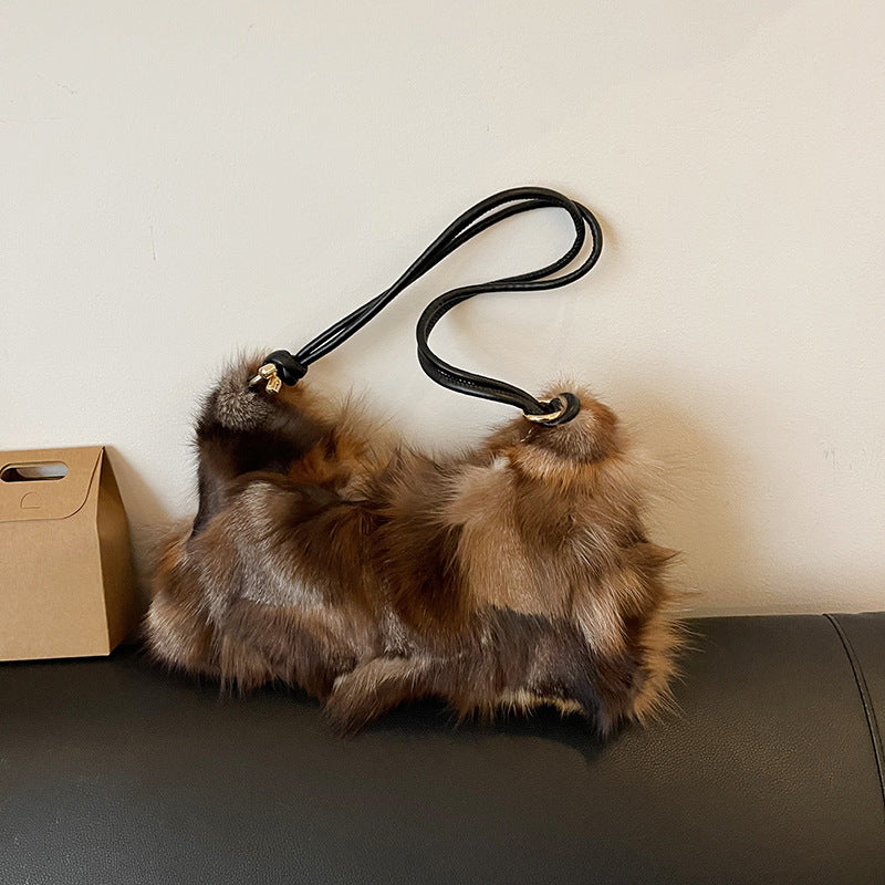 Sarah Express Plush Fox Fur Underarm Shoulder Bag