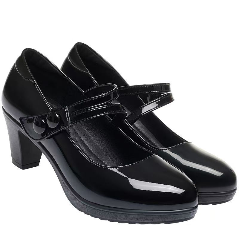Sarah Express Professional Round Toe Chunky Heel Pumps