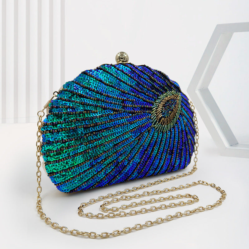 Sarah Express Vintage Beaded Peacock Pattern Crossbody Handbag