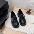 Sarah Express British Style Platform Buckle Loafers Black