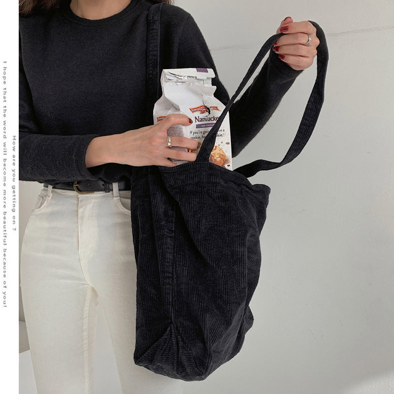 Sarah Express Soft Corduroy Large Capacity Tote Bag Black