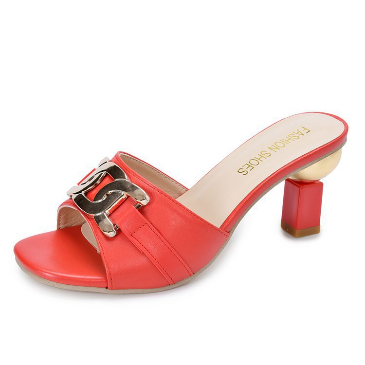 Sarah Express Metal Buckle Peep Toe Block Mules