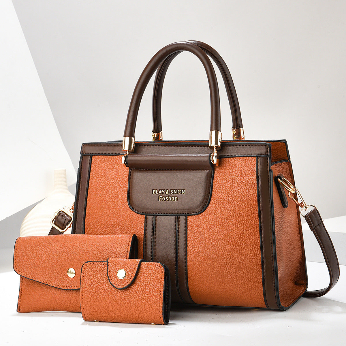 Sarah Express Multi-Pocket PU Leather Tote Bag Set