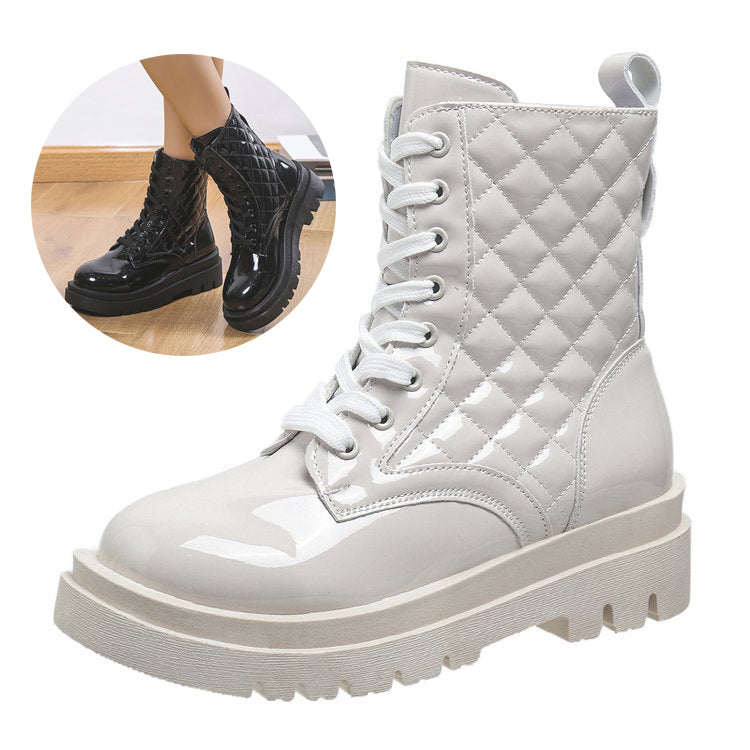 Quilted Platform Lace-up Ankle Boots – lace-up detail