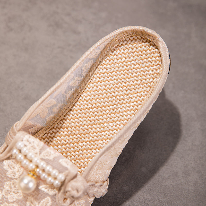 Sarah Express Embroidered Mesh Pearl Mule Slippers