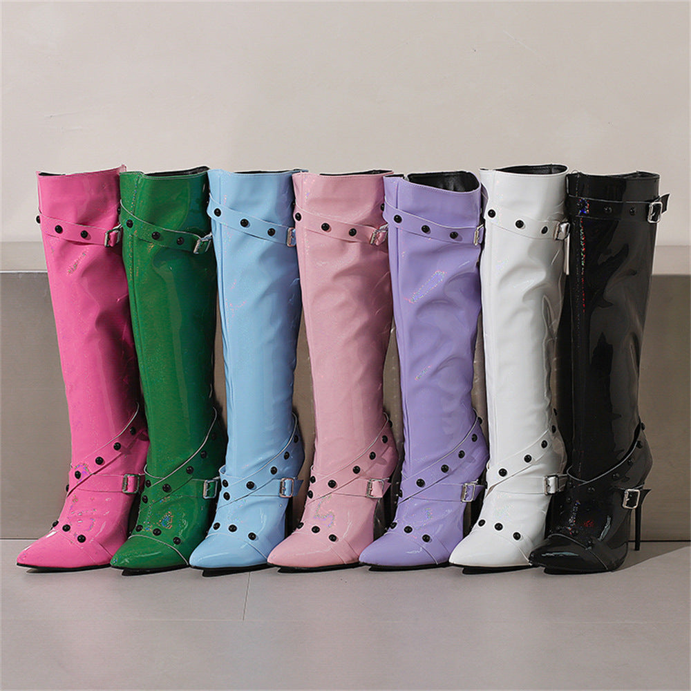 Sarah Express Women's Stiletto Heel Rivet Long Boots