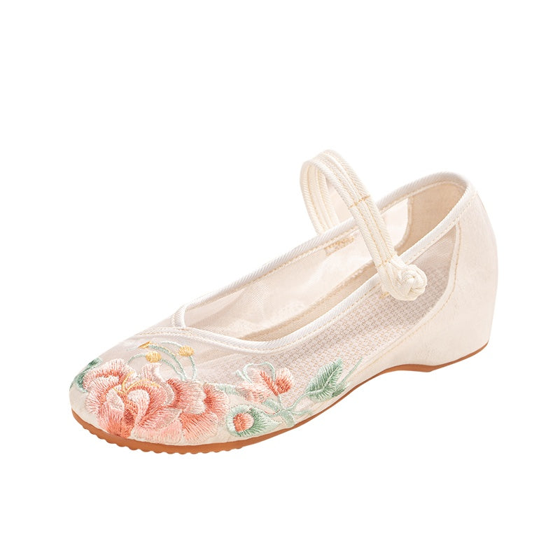 Sarah Express Embroidered Mesh Retro Low Heel Sandals